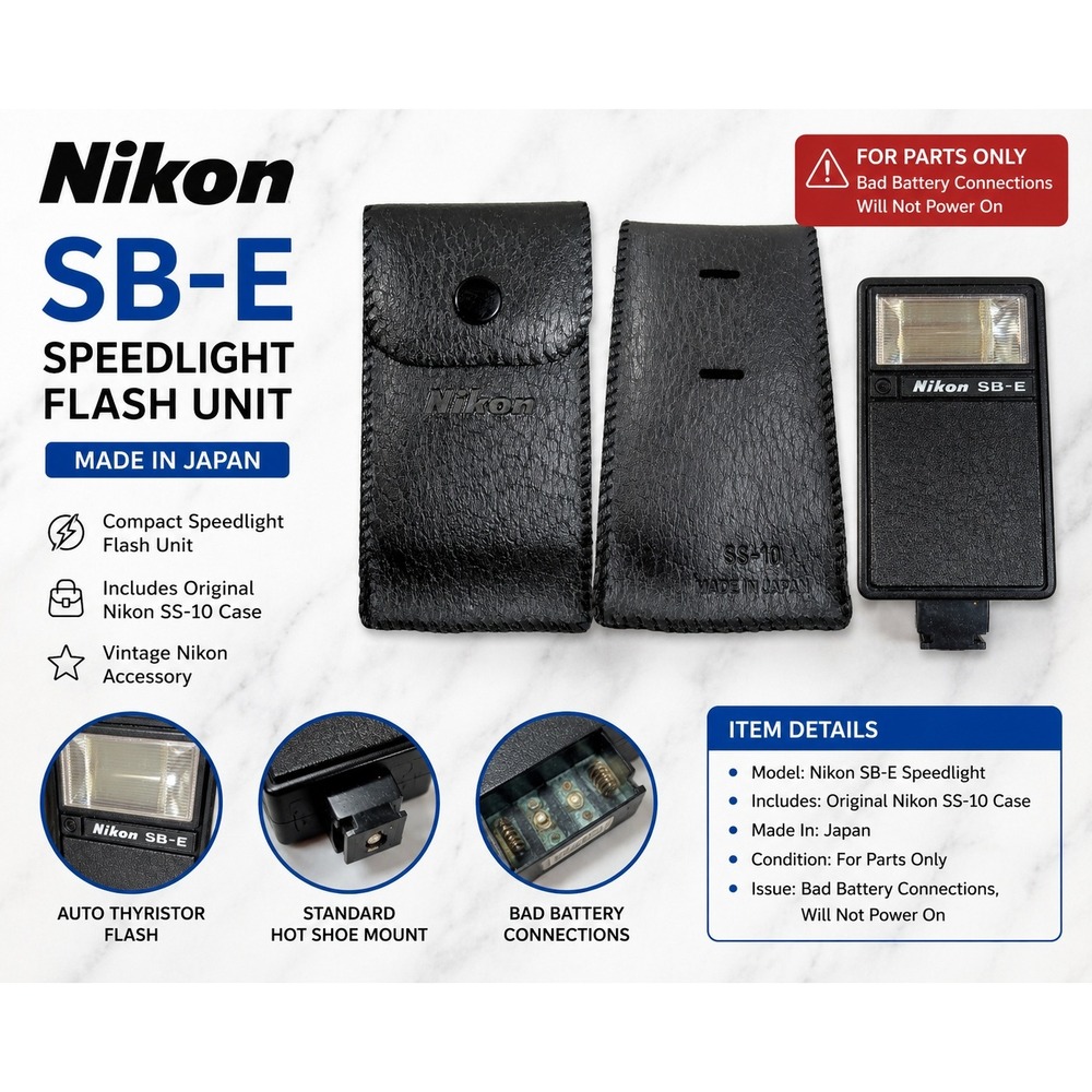 Nikon SB-E Speedlight Flash Unit with‎ SS-10 Case For Parts Repair Japan Vintage
